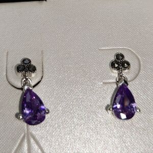 Amethyst Marcasite Dangle Teardrop Earrings